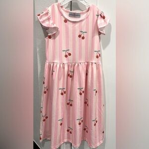 Adorable Sweetness Pink Stripe Cherry Flutter Sleeve Girl’s Pullover Dress 7/8